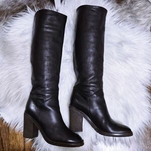 CHANEL Black Leather Knee High Boots Single CC Logo Size 35.5 Made in Italy